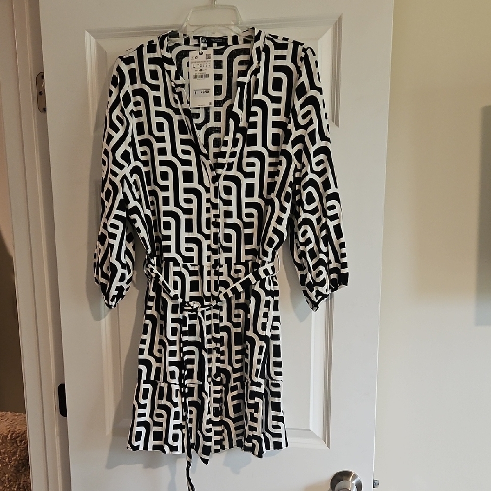 Zara Black and White Geometric Mini Dress